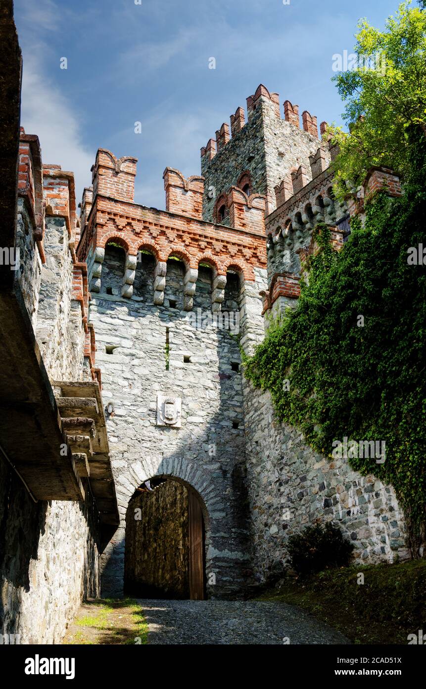 MONTALDO DORA, ITALY - JULY 23, 2017: Castle of Montaldo Dora, in Canavese (Piedmont, Italy) near Ivrea, on July 23, 2017 Stock Photo