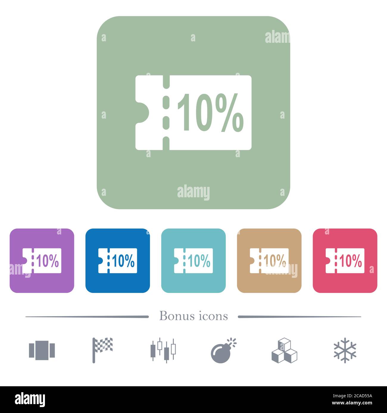 10 percent discount coupon white flat icons on color rounded square ...