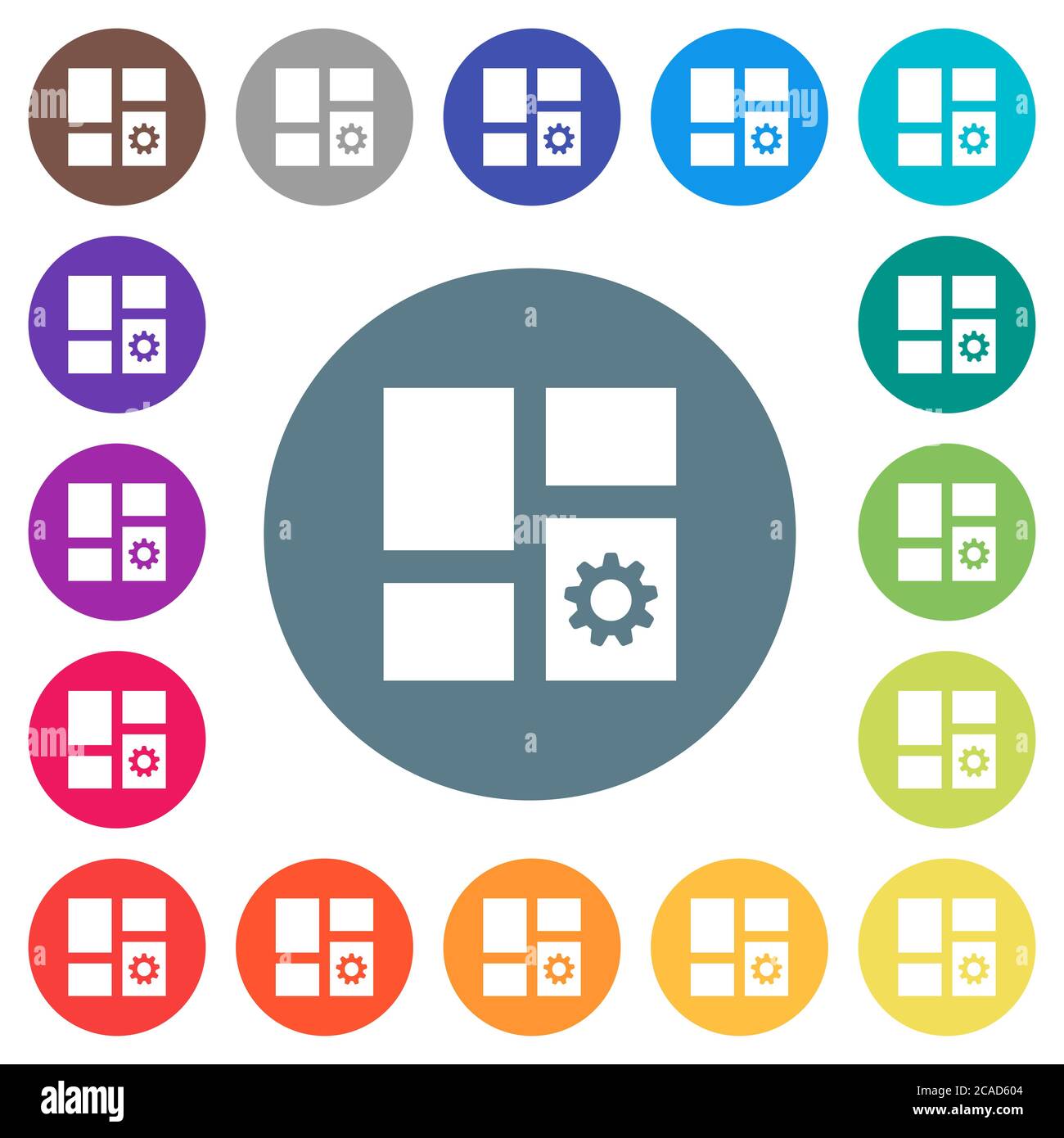 Dashboard settings flat white icons on round color backgrounds. 17 ...