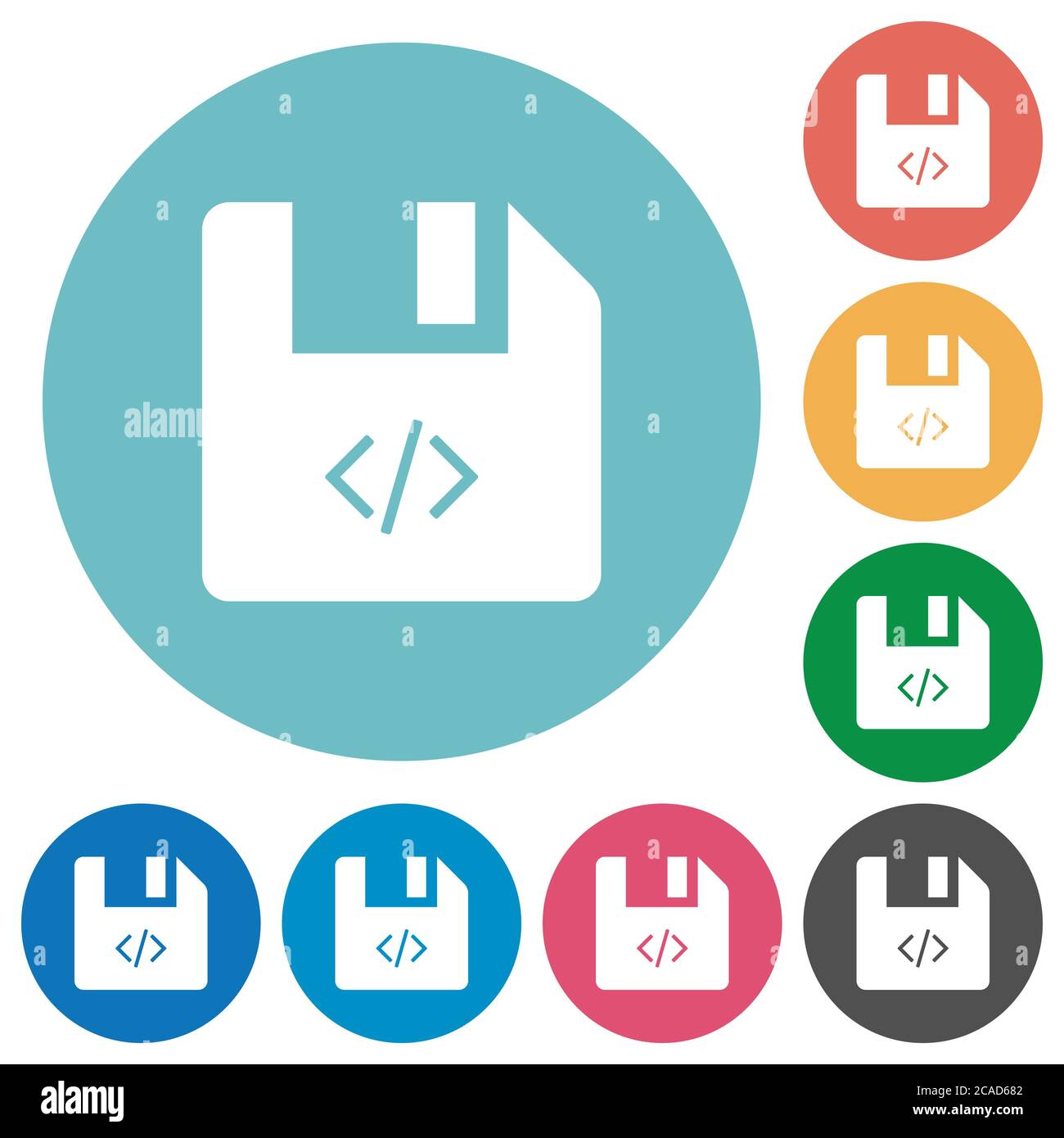Script file flat white icons on round color backgrounds Stock Vector