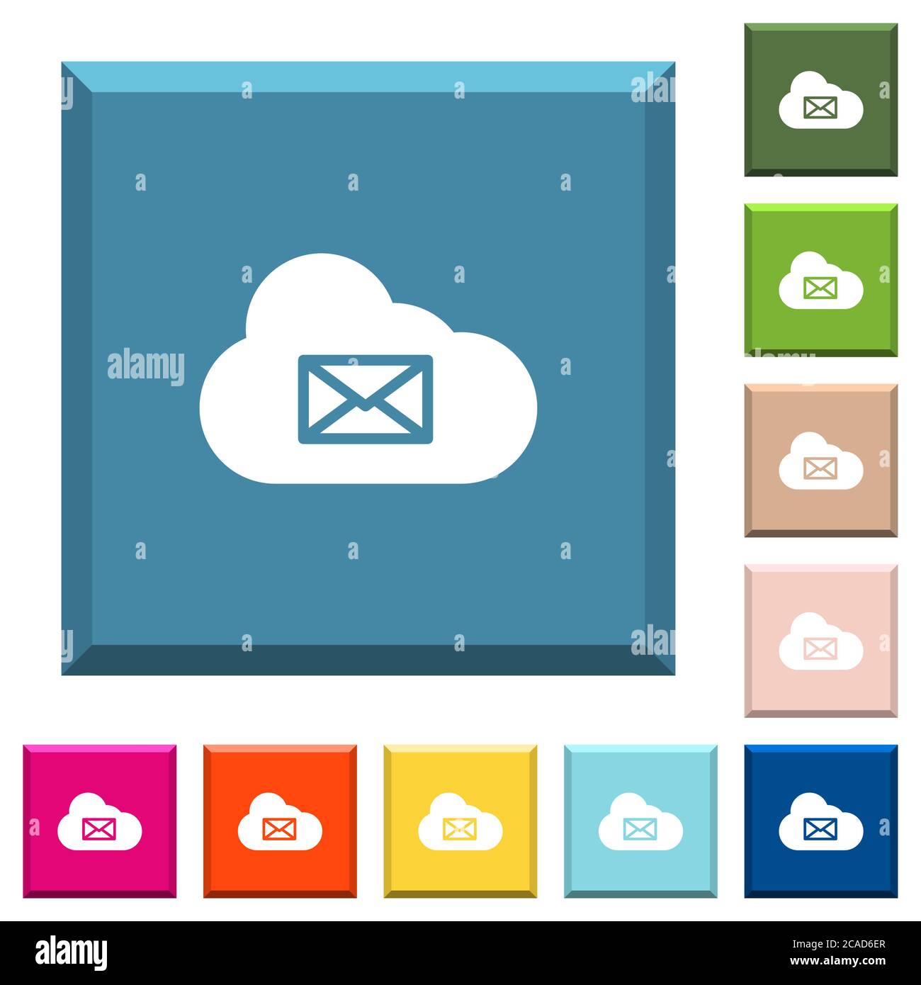 Cloud mail system white icons on edged square buttons in various trendy ...