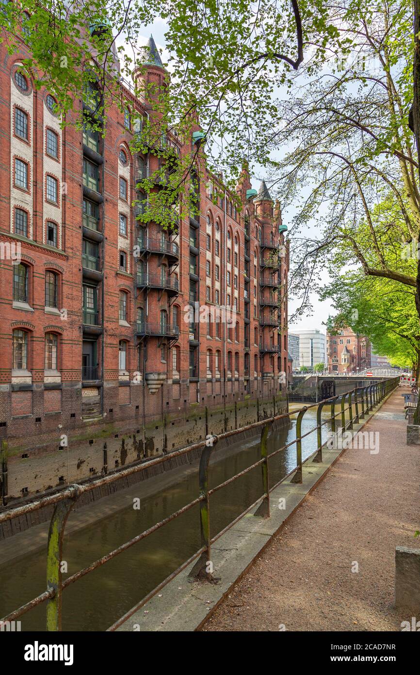 Hamburg - View to historic buildings belonging to the ensemble of the Speicherstadt, Hamburg, Germany, Hamburg, 28.04.2018 Stock Photo