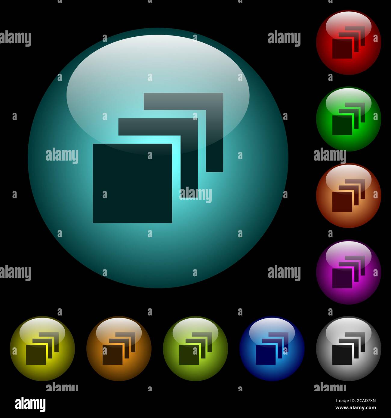 Multiple canvases icons in color illuminated spherical glass buttons on ...