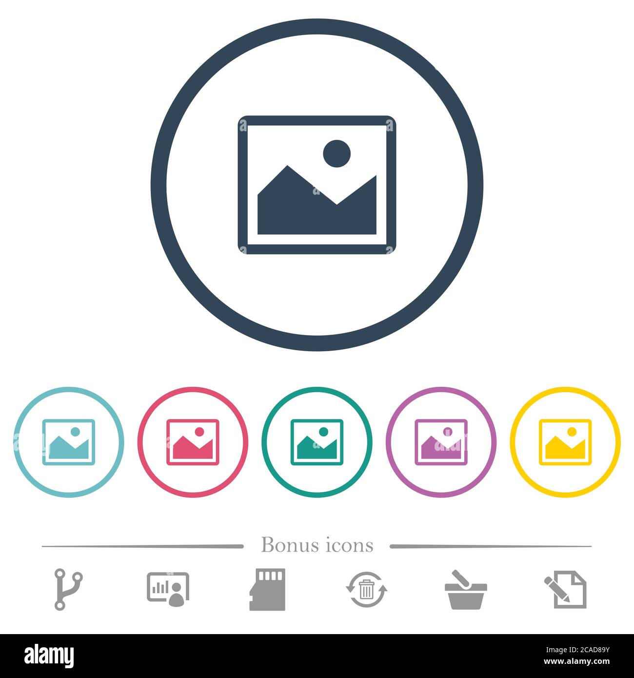 Single picture flat color icons in round outlines. 6 bonus icons ...