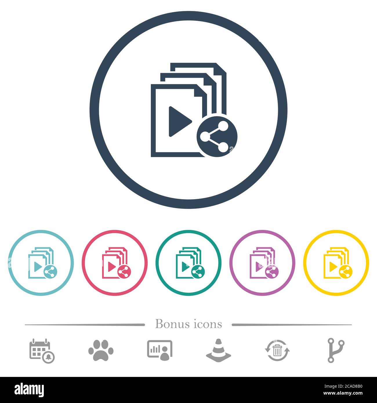 Share playlist flat color icons in round outlines. 6 bonus icons ...