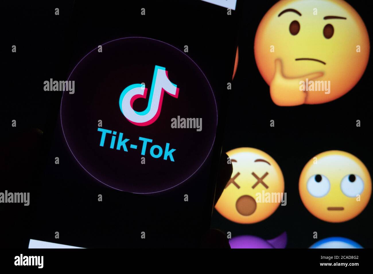 TikTok app on a phone screen. TikTok is a Chinese video-sharing social networking service owned by ByteDance. Stock Photo