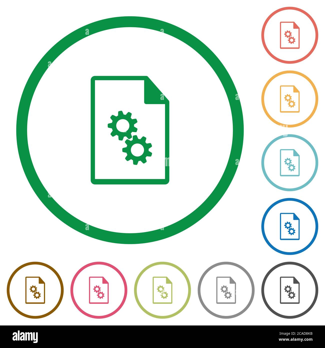 Executable file flat color icons in round outlines on white background ...