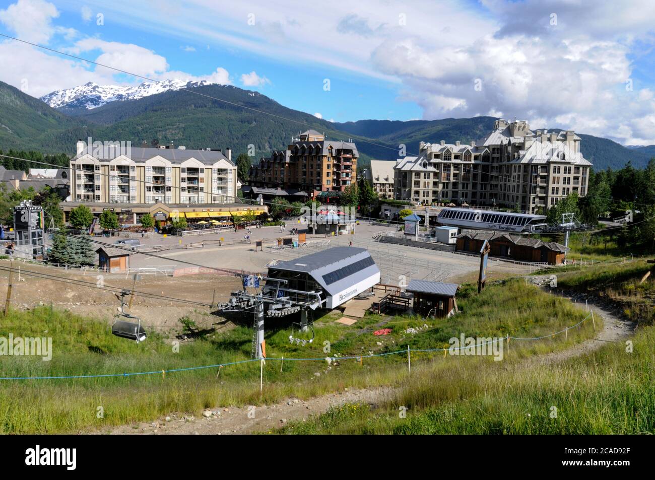Skyline of Whistler village, a ski resort in summer in British Columbia