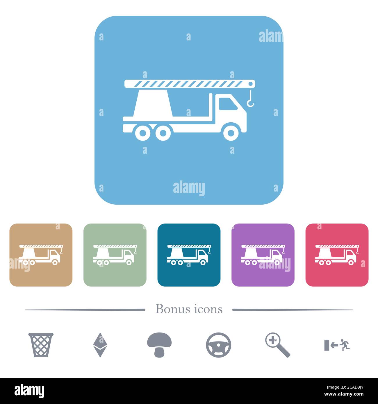 Crane truck white flat icons on color rounded square backgrounds. 6 ...