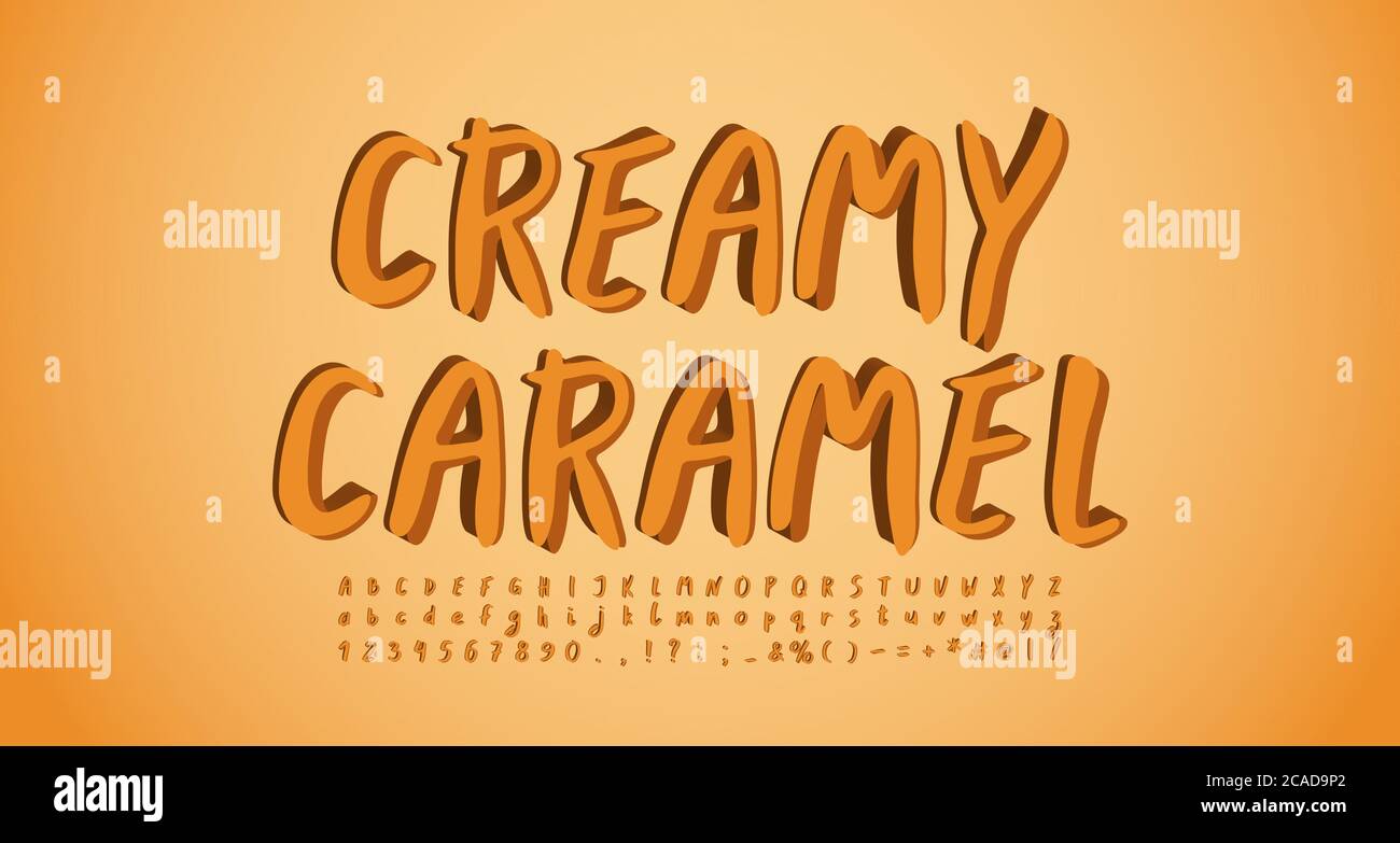 Modern alphabet paintbrush font lettering style, sweet caramel colors