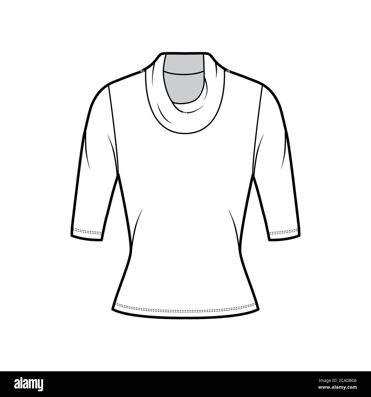 Cowl turtleneck jersey sweater technical fashion illustration with elbow  sleeves, close-fitting shape. Flat outwear apparel template front, white  color. Women, men unisex shirt top CAD mockup Stock Vector Image & Art -
