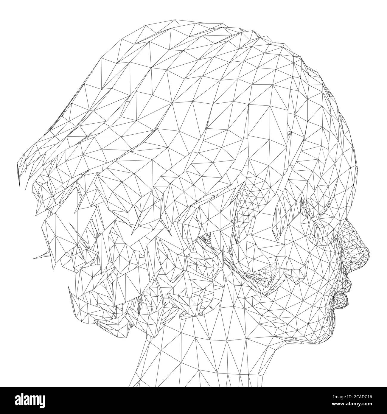 Low poly head wireframe of a girl with a short haircut. Side view. Vector illustration. Stock Vector
