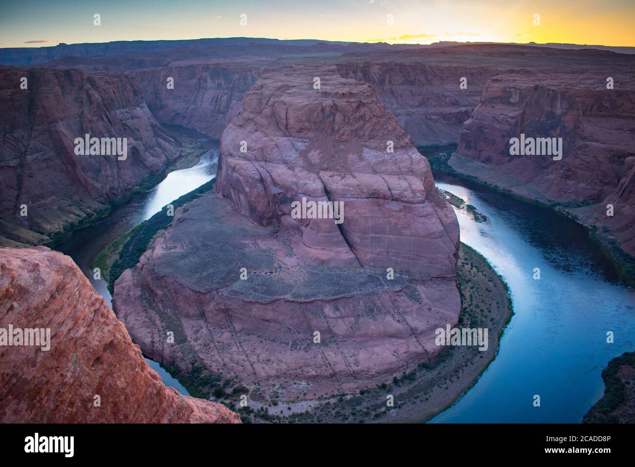 Sunset over Horseshoe Band, Grand Canyon and Colorado River Stock Photo