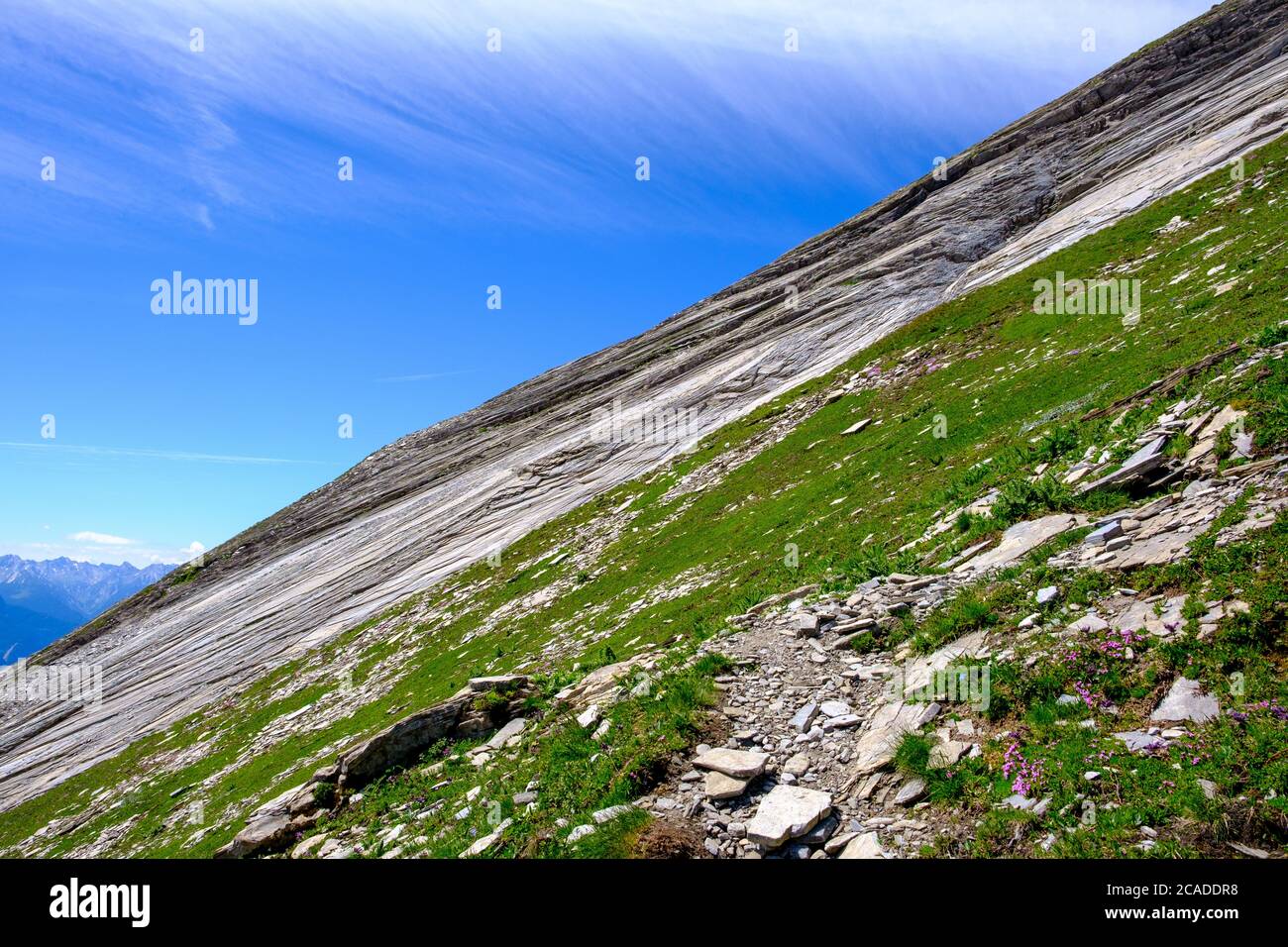 Rocky surface to the summit of Piz Uccello, Swiss Lepontine Alps Stock Photo