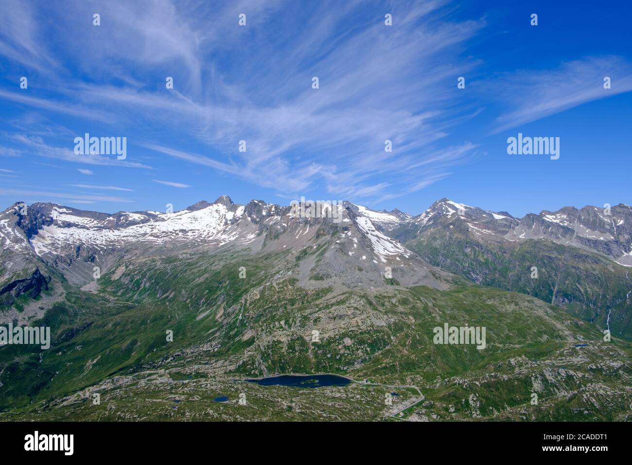 San Bernardino Pass viewed from the summit of Piz Uccello, Lepontine Alps, Switzerland Stock Photo