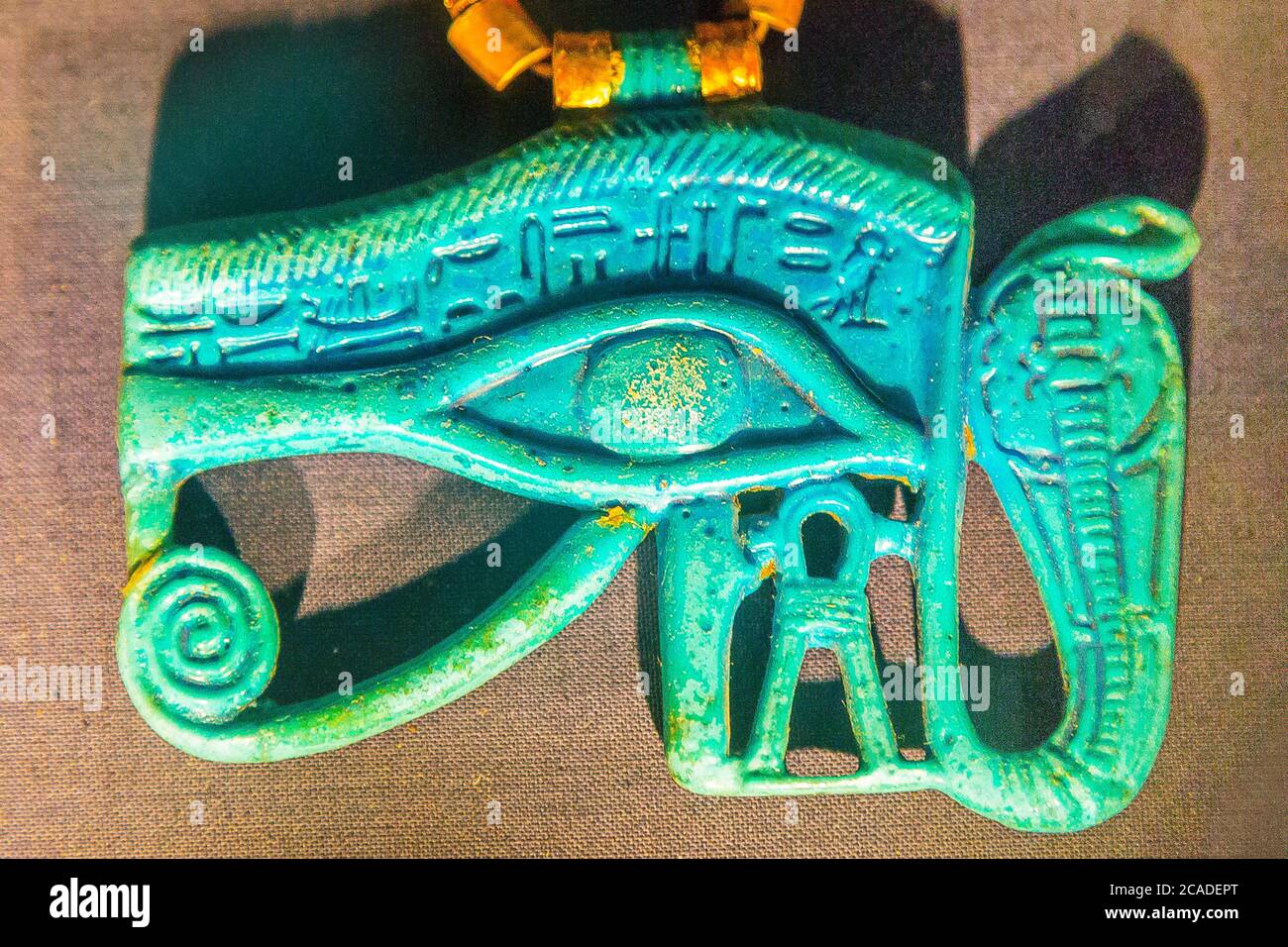 Egypt, Cairo, Tutankhamon jewellery, from his tomb in Luxor : A blue faience pectoral in the shape of an Udjat eye. Stock Photo