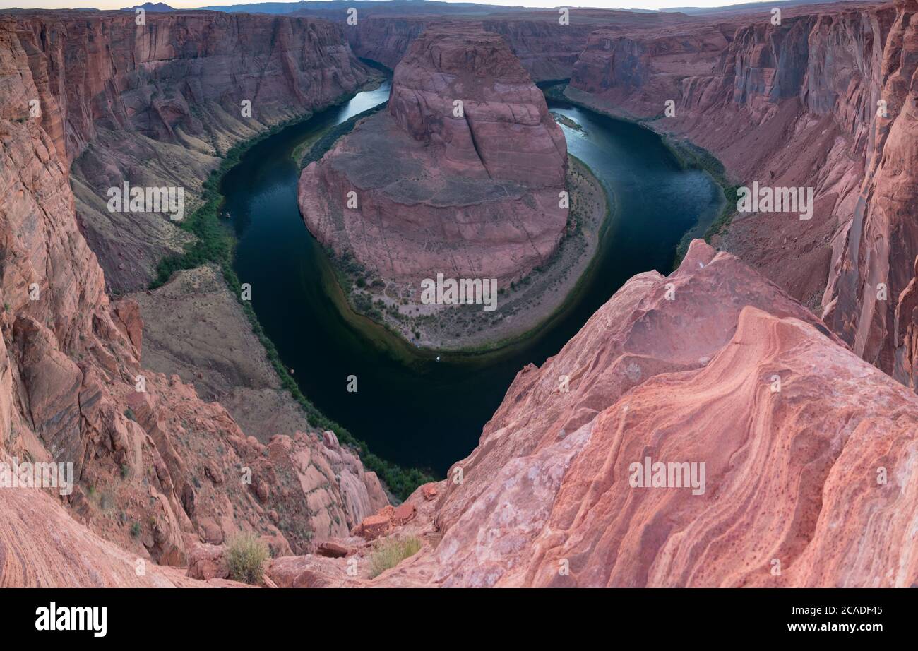 Sunset over Horseshoe Band, Grand Canyon and Colorado River Stock Photo