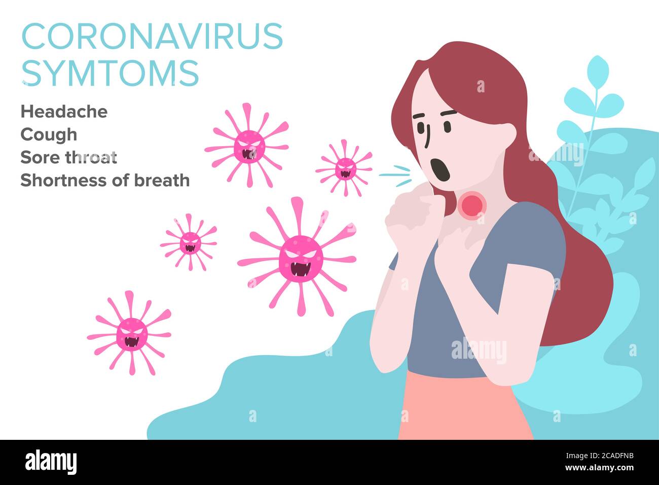 Sign Infographic with Cartoon has Cough, Fever, Sore Throat and Cold in