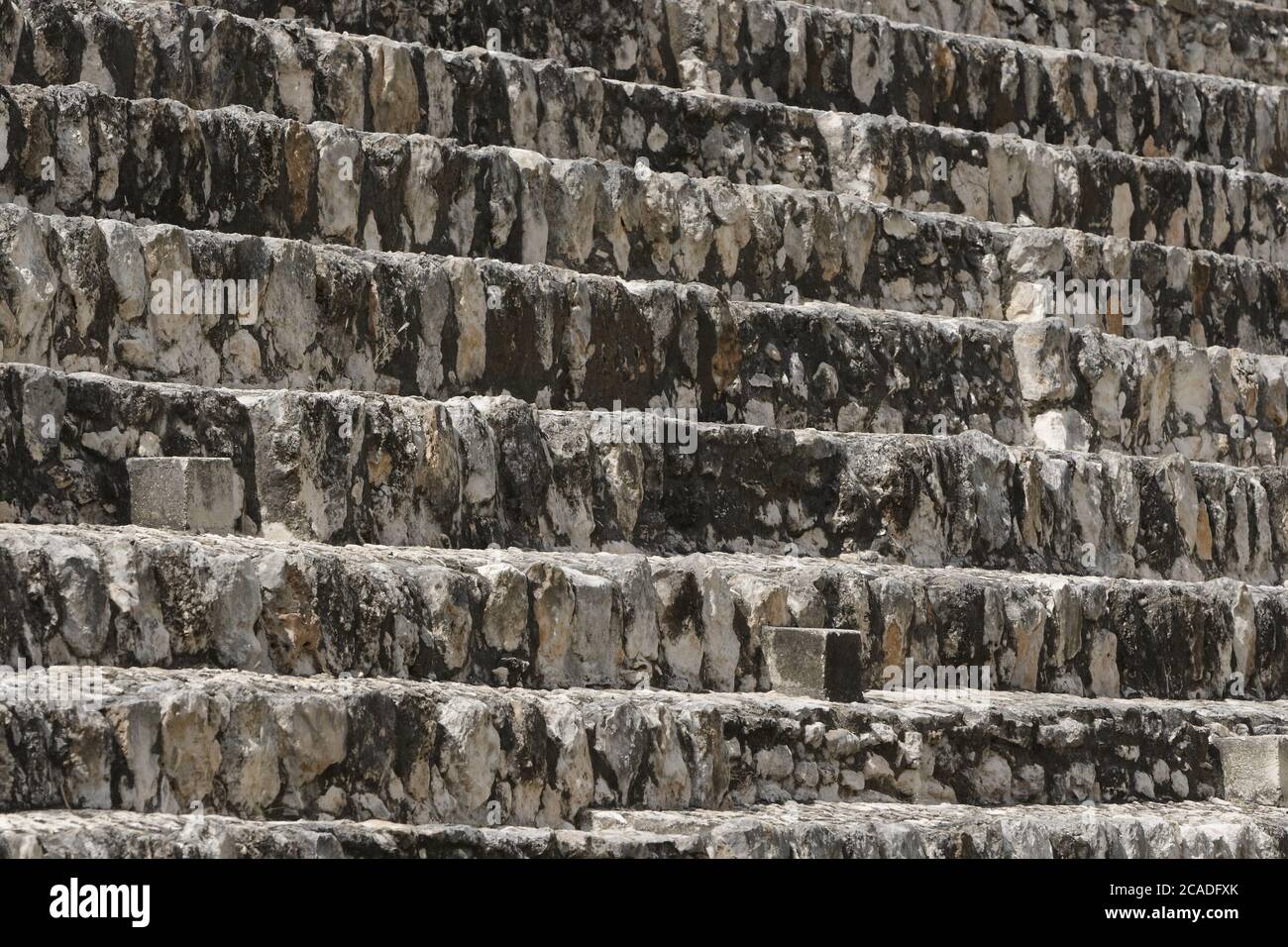 Closeup shot of a wall of Mayan ruins in Edzna Stock Photo