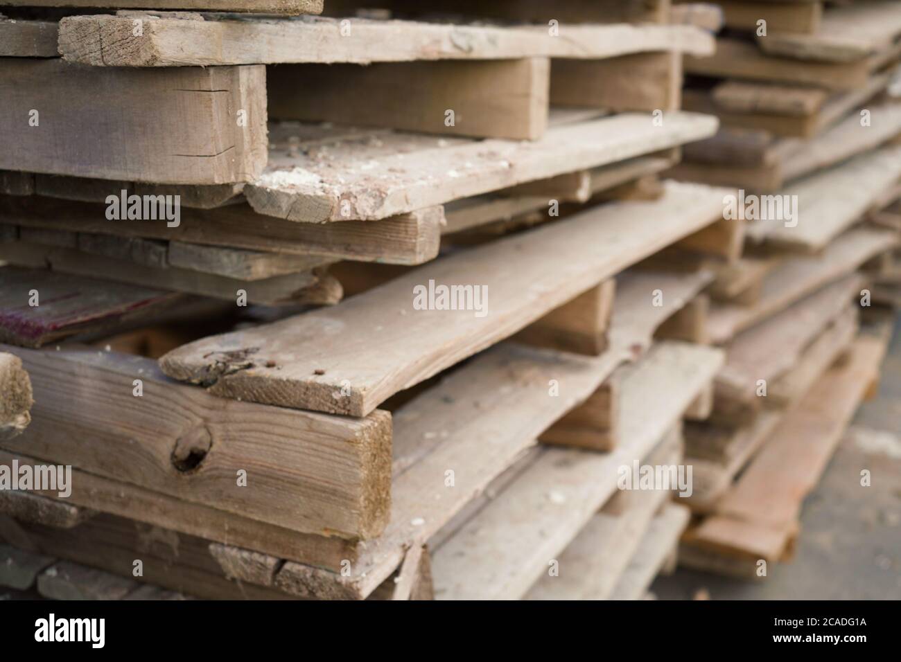 Closeup old wooden pallets.Wood pallet in factory area use for carry