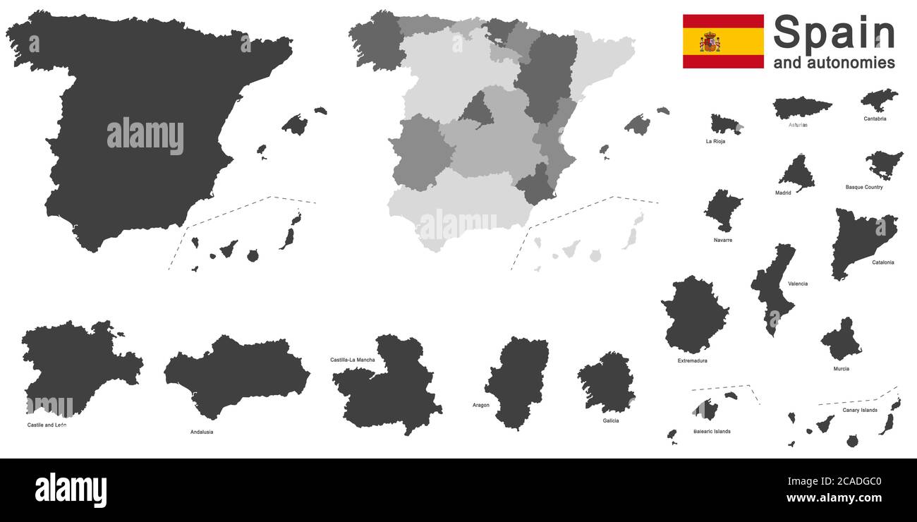 european country Spain and autonomies in details Stock Vector
