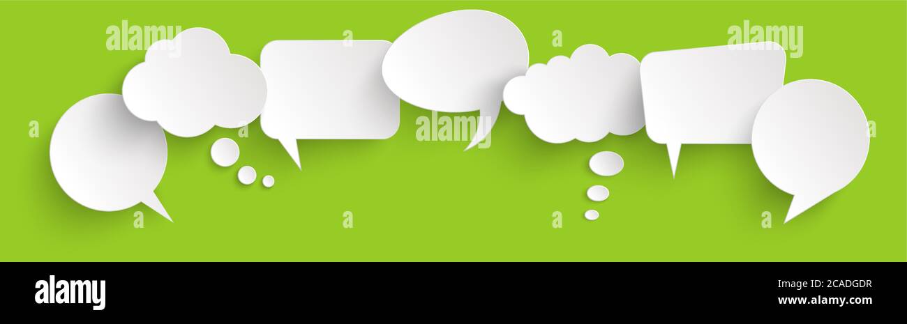 illustration of seven speech bubbles with shadow looking like stickers ...