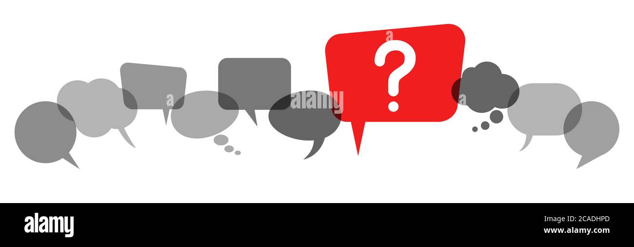 gray speech bubbles with red question mark symbolizing questioning or a problem Stock Vector