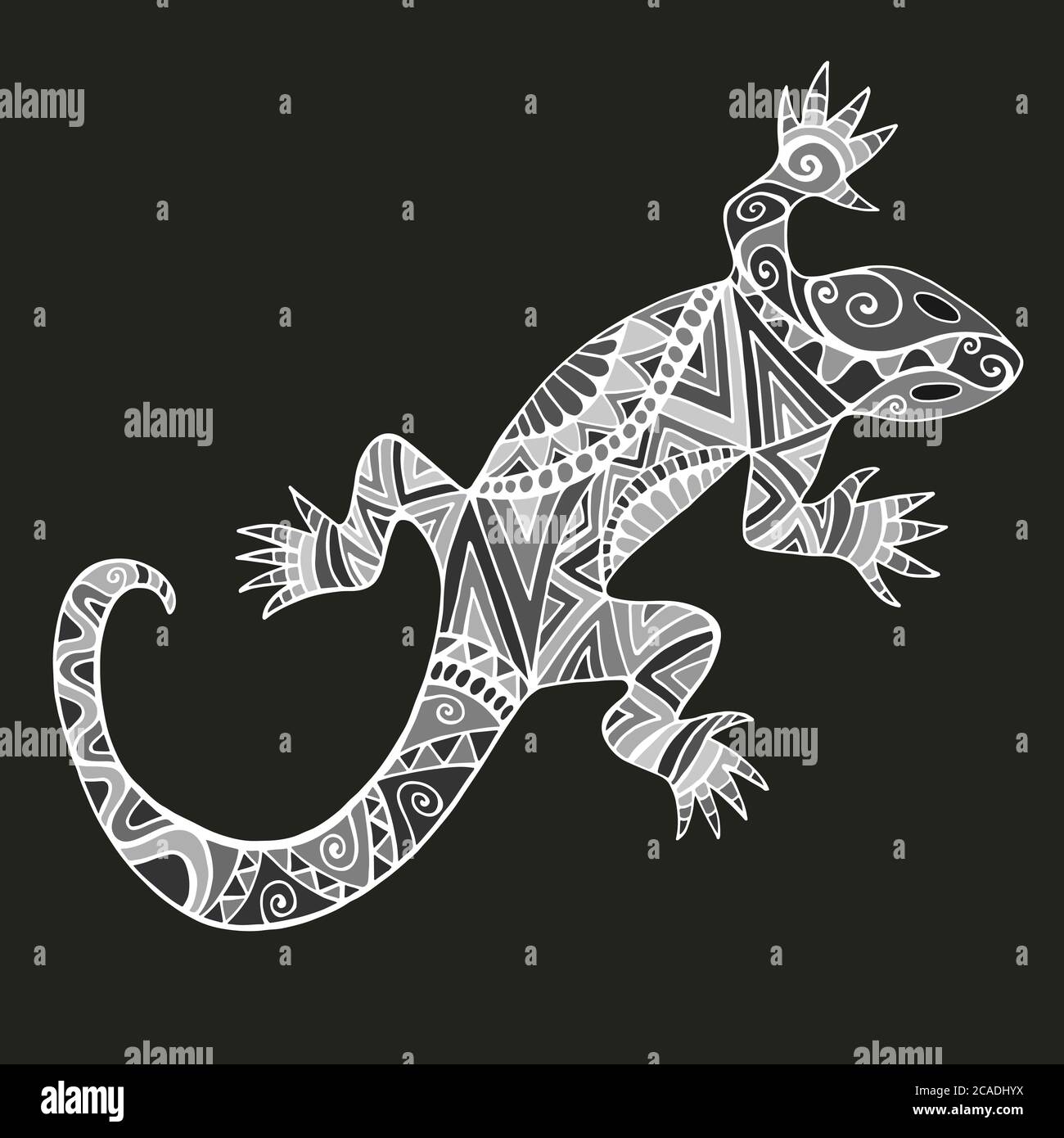 Decorative Lizard with abstract patterns, in black white gray color ...