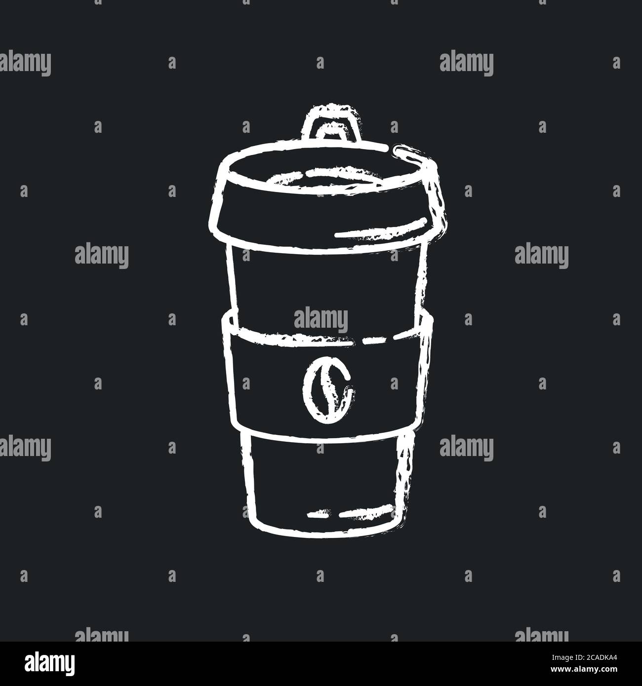 Reusable coffee cup chalk white icon on black background. Biodegradable container for drinks. Coffee break, responsible consumption. Paper cup with be Stock Vector