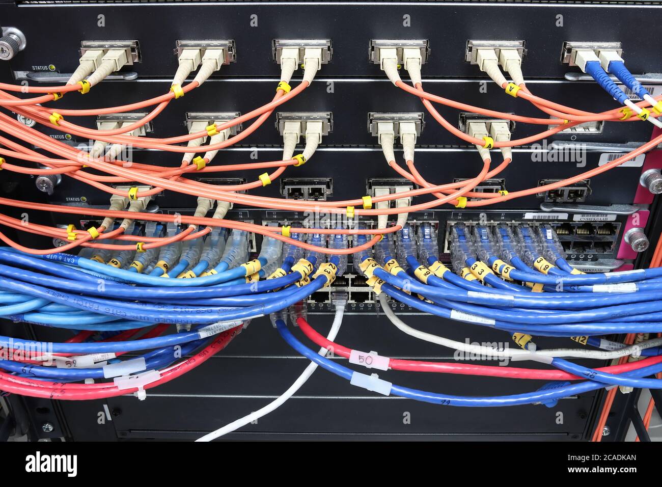 cable network, fiber optic cable connect to switch port in server room
