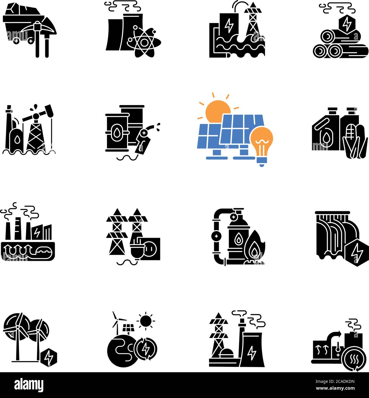 Energy industry black glyph icons set on white space. Electricity ...