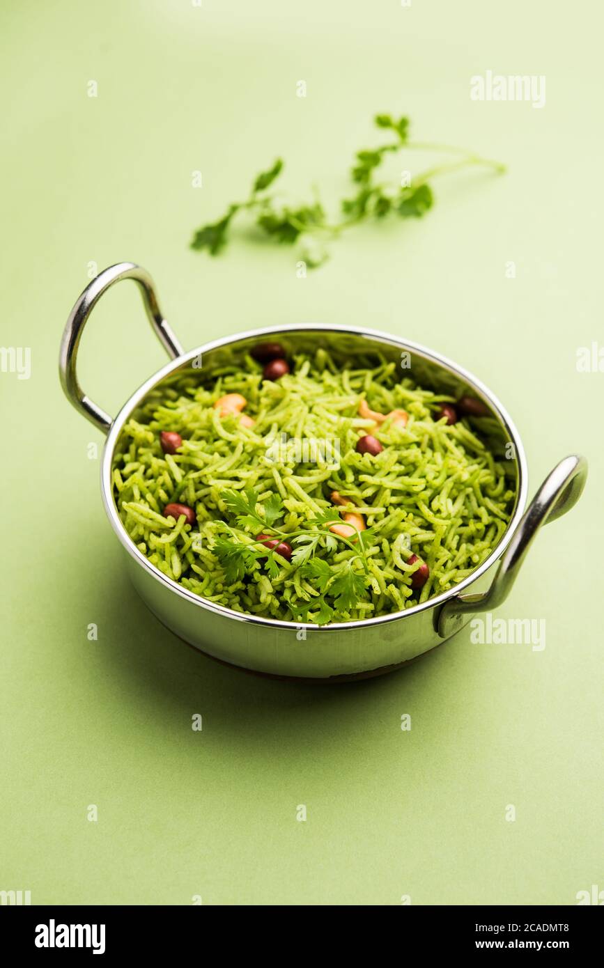 Coriander, Cilantro rice also called Dhaniya Chawal or pulao or