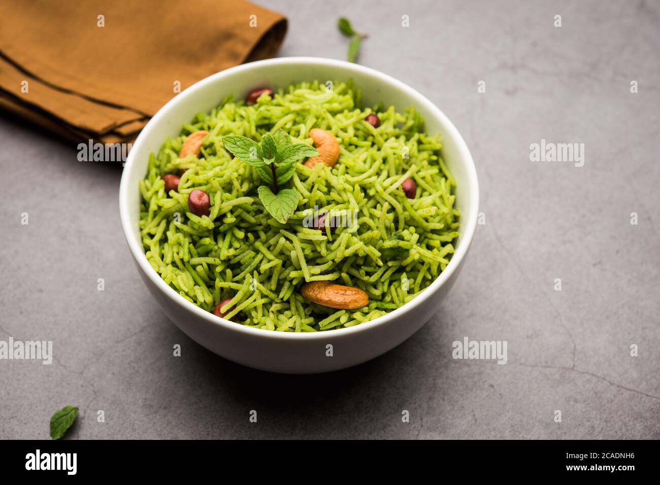 Mint Rice Basmati rice cooked with fresh pudina leaves and garnished