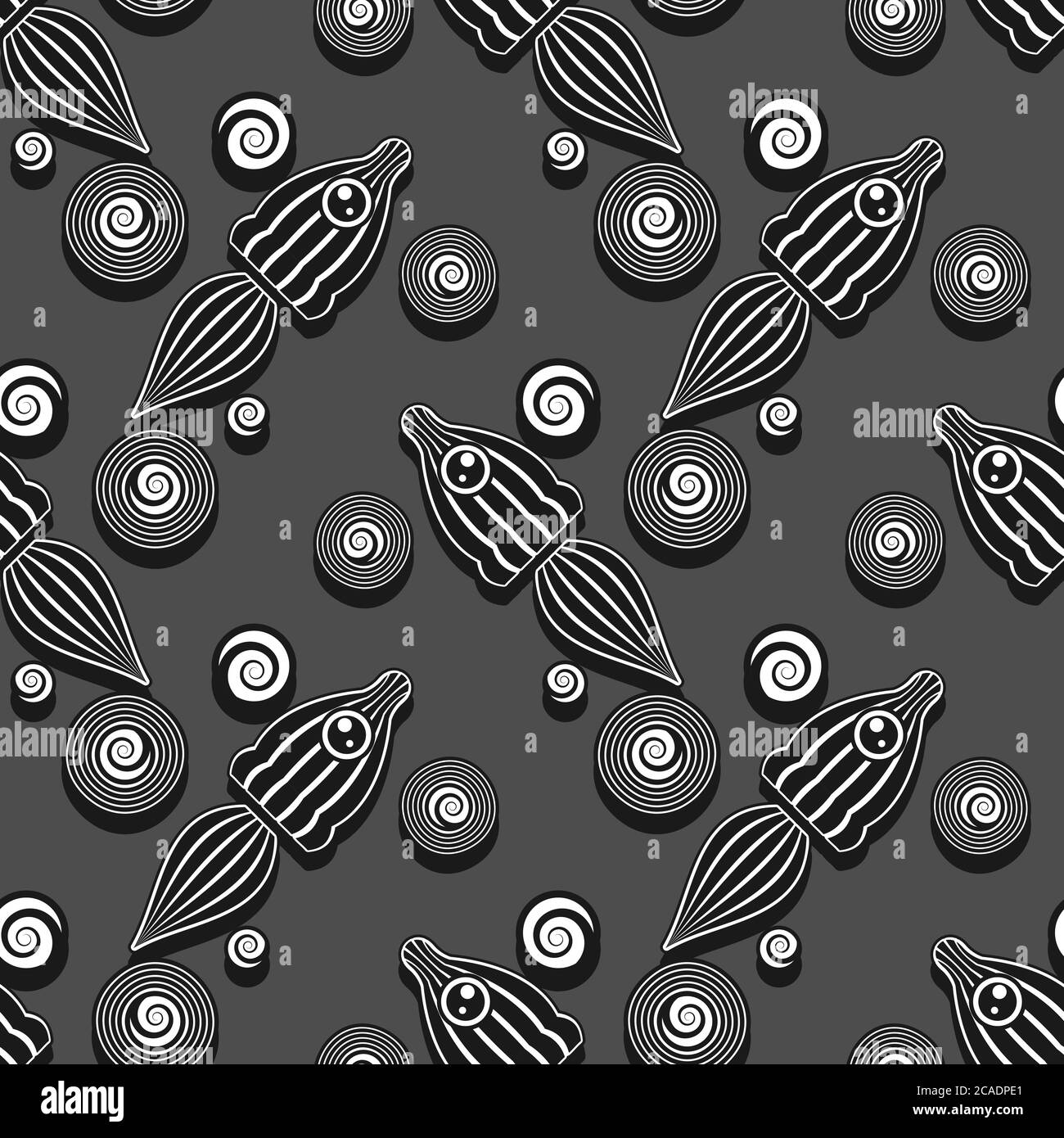 seamless abstract pattern of a striped rocket flying on a dark background. vector image Stock Vector
