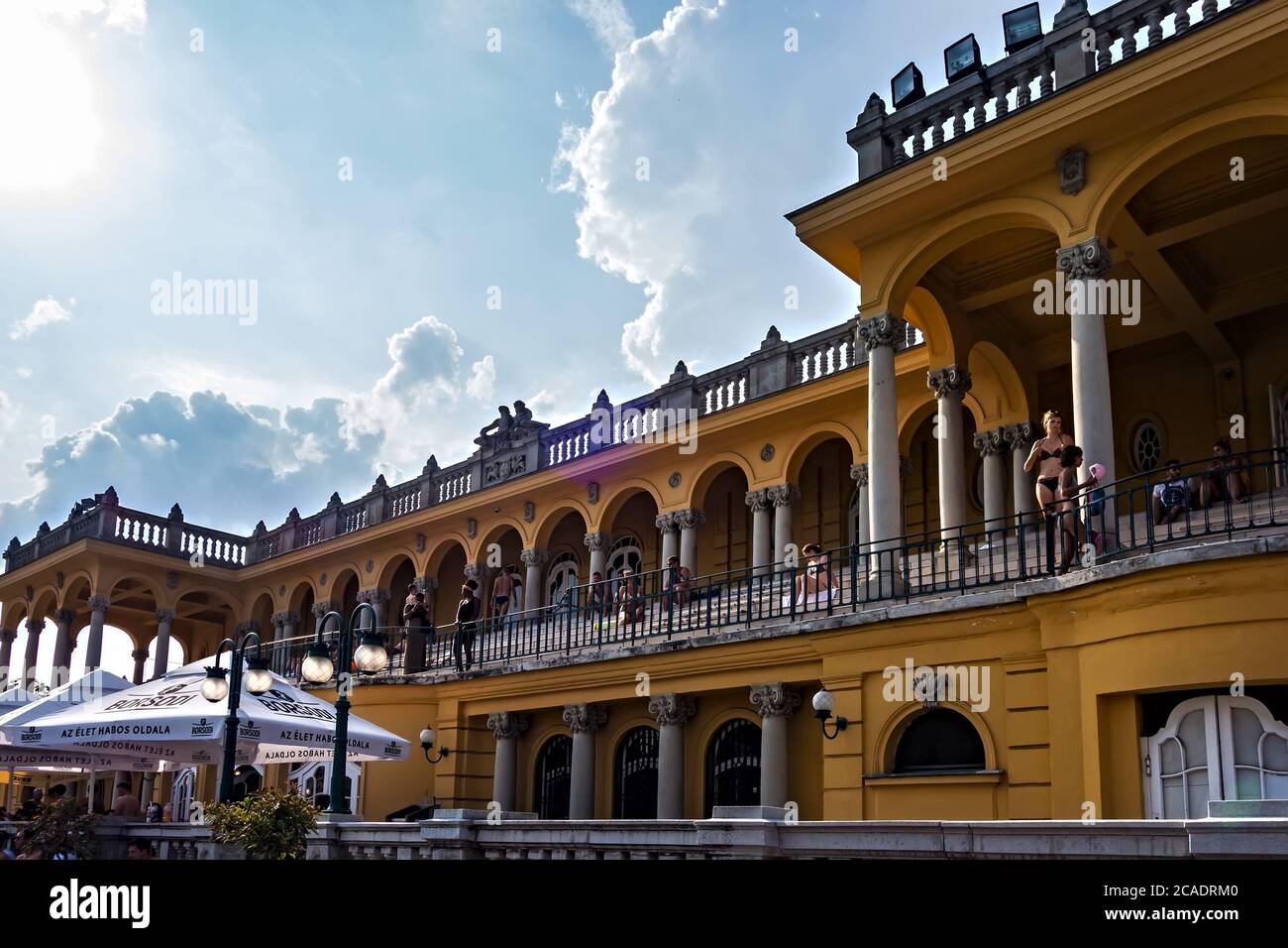 BUDAPEST, HUNGARY - August 24, 2019: Szechenyi Spa Baths in Budapest water massage in a mineral thermal pool spa baths in Europe. Stock Photo