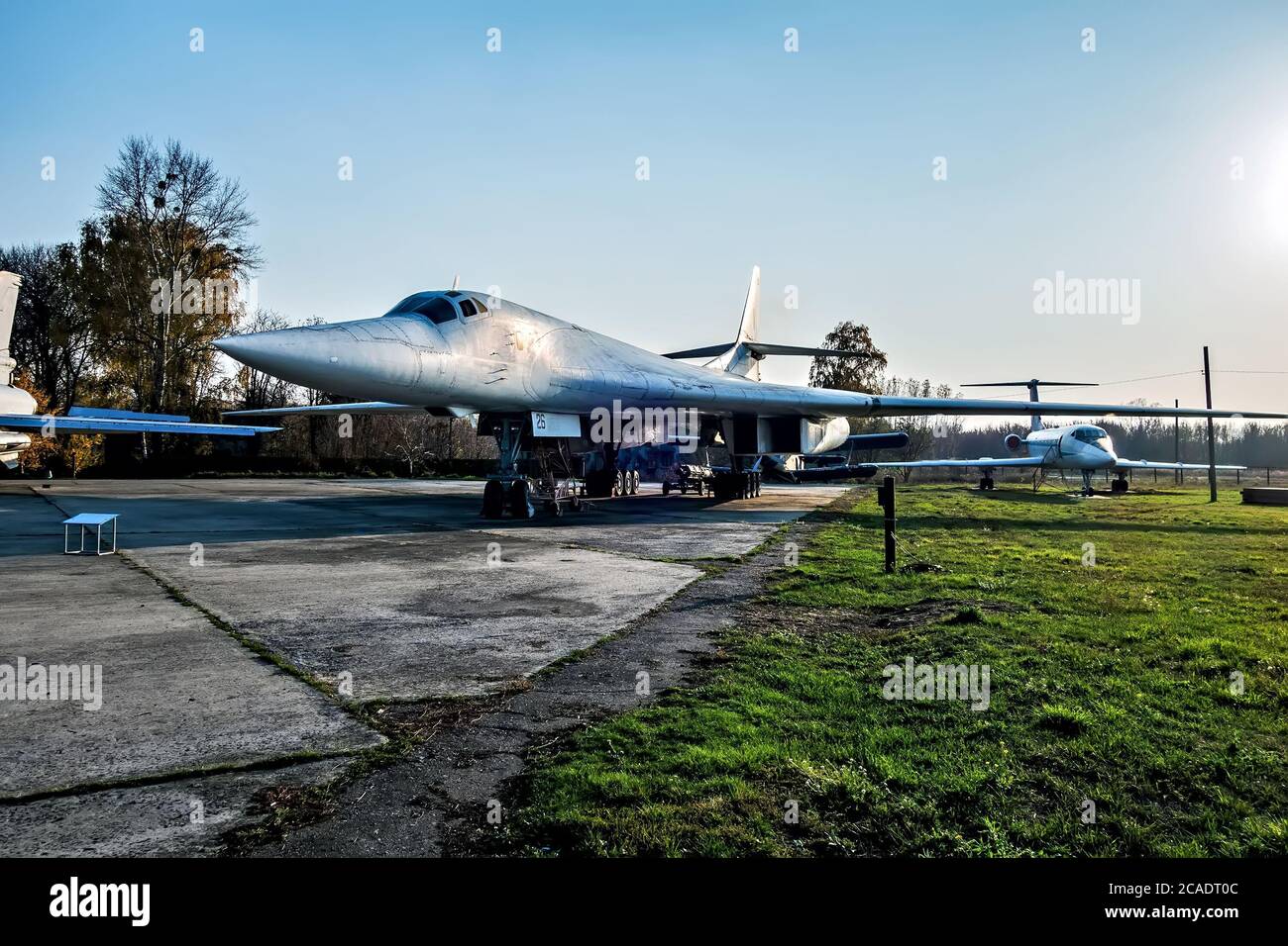 POLTAVA, UKRAINE - OCTOBER 19, 2019: Tupolev Tu-160 missile-carrying aircraft 'Black jack' 'White Swan' Belyy Lebed. Supersonic strategic heavy bomber Stock Photo