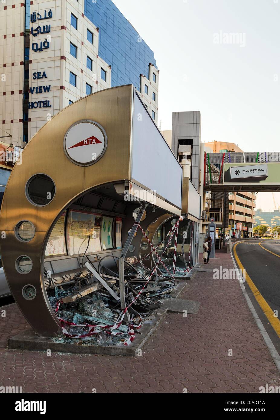 DUBAI, UAE JANUARY 26, 2016 Crash glass window air conditioned bus