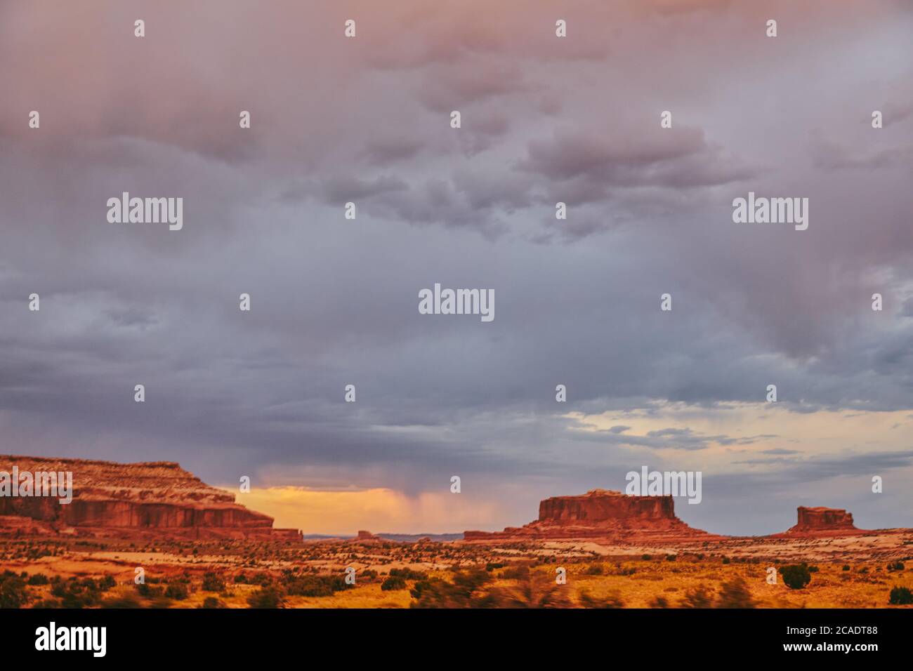 Golden sunset over desert landscape in Moab, Utah. Stock Photo
