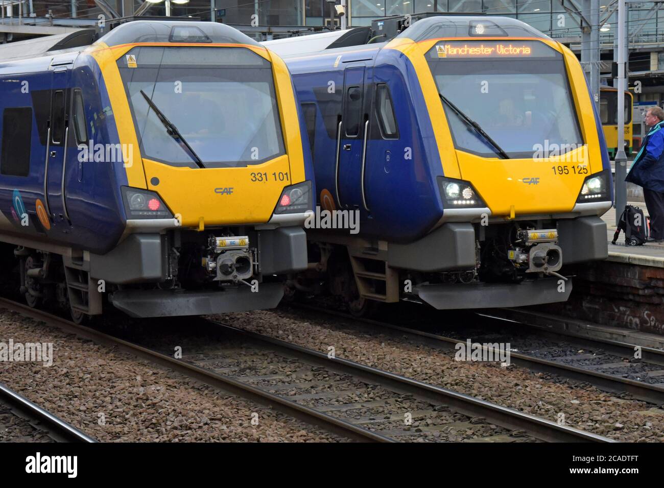 A New Northern Trains CAF Civity 195 class Diesel Multiple Unit train at Leeds Railway Station Stock Photo