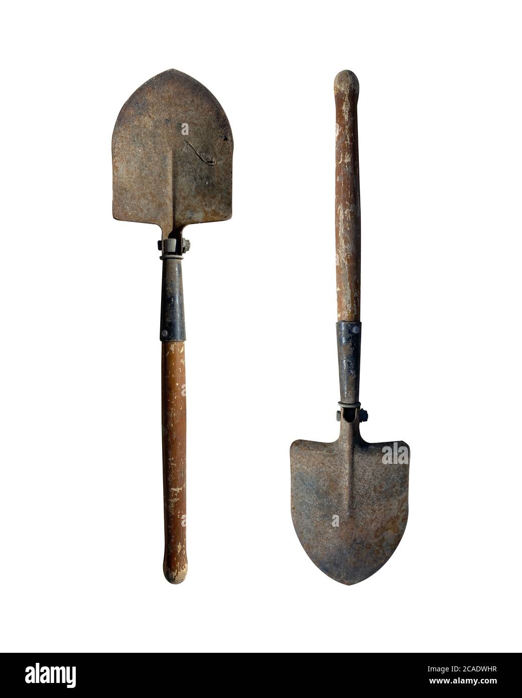 Small old folding shovel on a white isolated background Stock Photo Alamy
