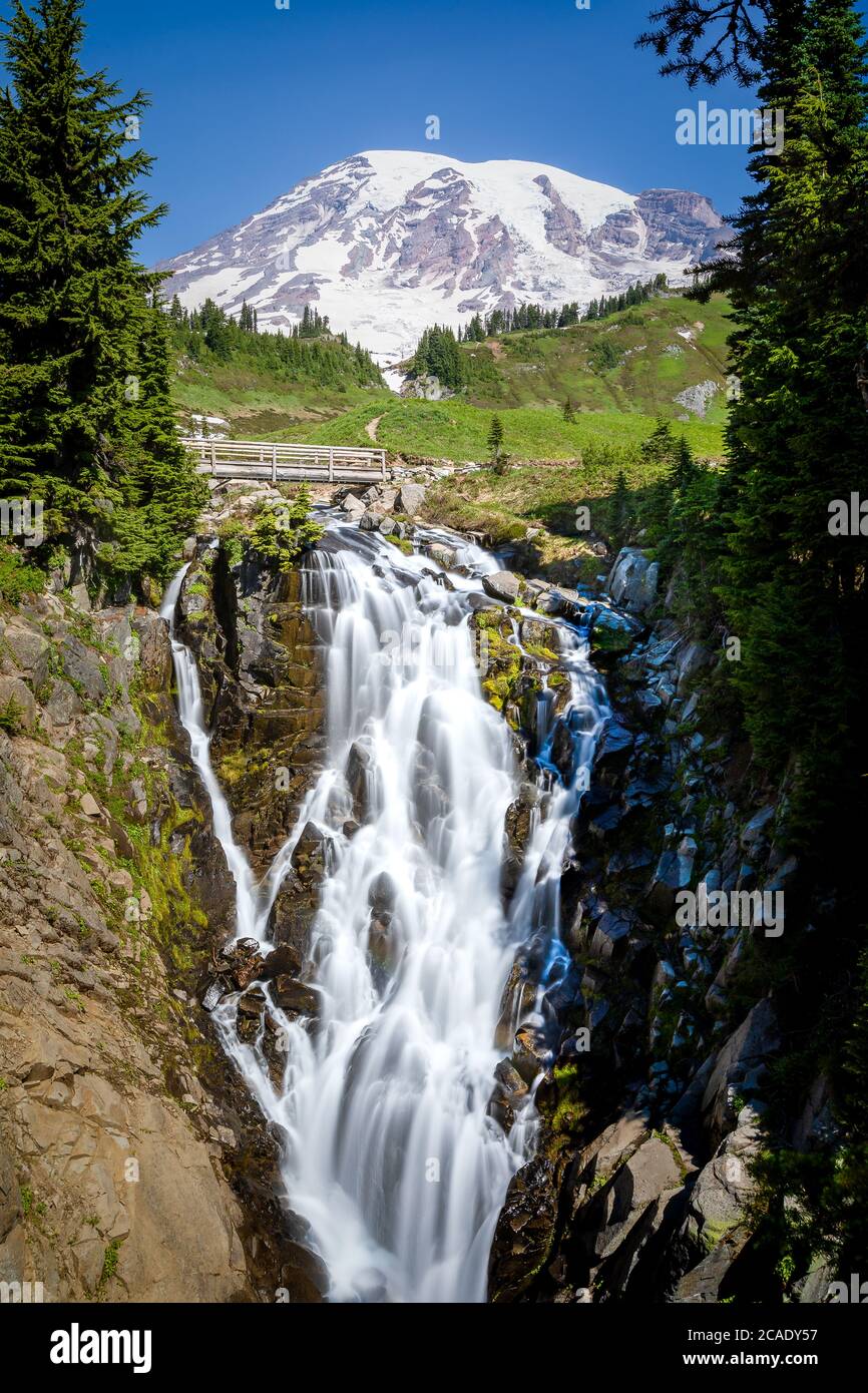 Myrtle Falls, Paradise, Mt Rainier Stock Photo