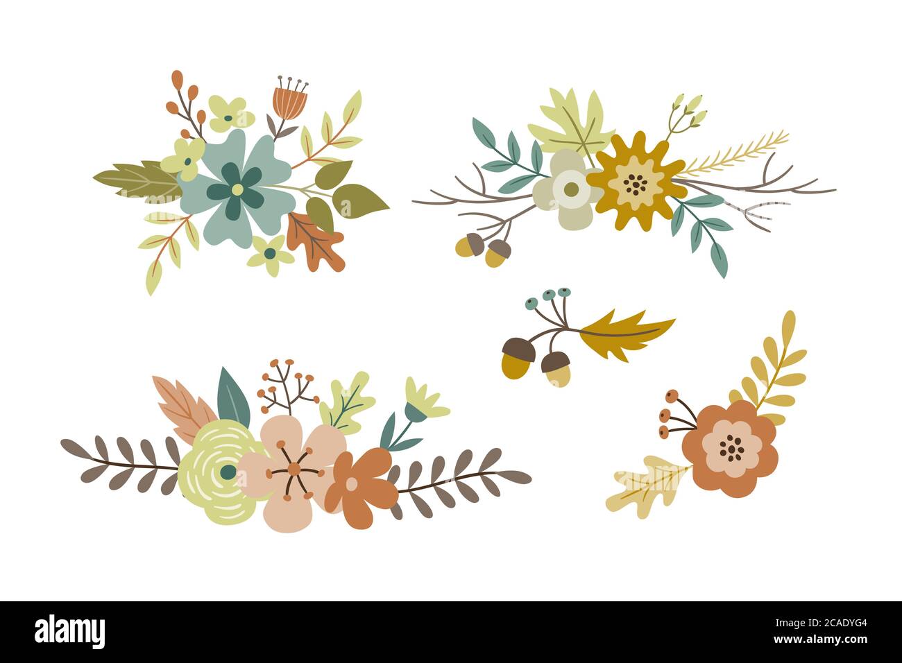 Vintage floral decoration for autumn. Isolated elements. Hand drawn vector illustration. Stock Vector