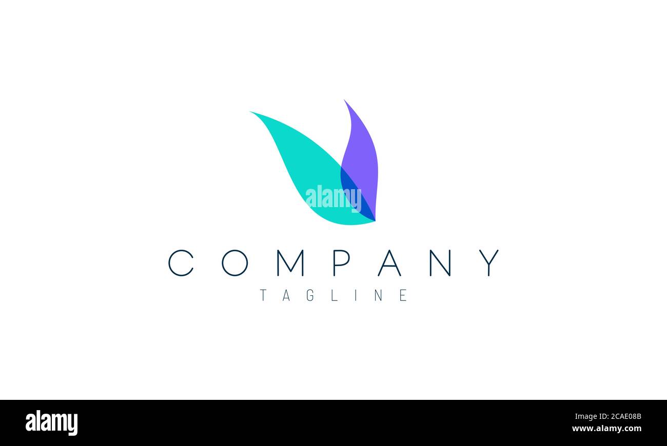 two purple green abstract leaves. Modern simple vector design concept. Suitable for business logo to represent beauty, natural, and health Stock Vector