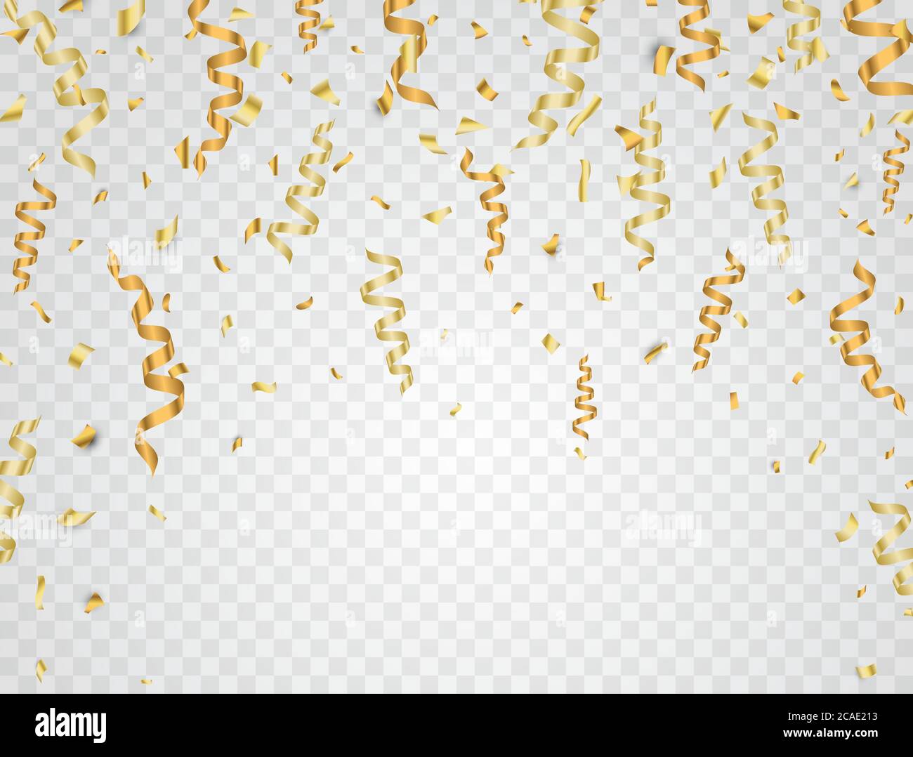 Celebration background. Gold confetti on transparent background. Vector illustration. Stock Vector