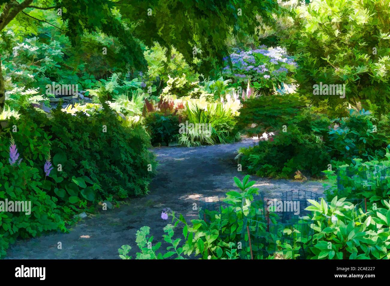 An artistic verion of a garden scene in Seatac, Washington. Stock Photo