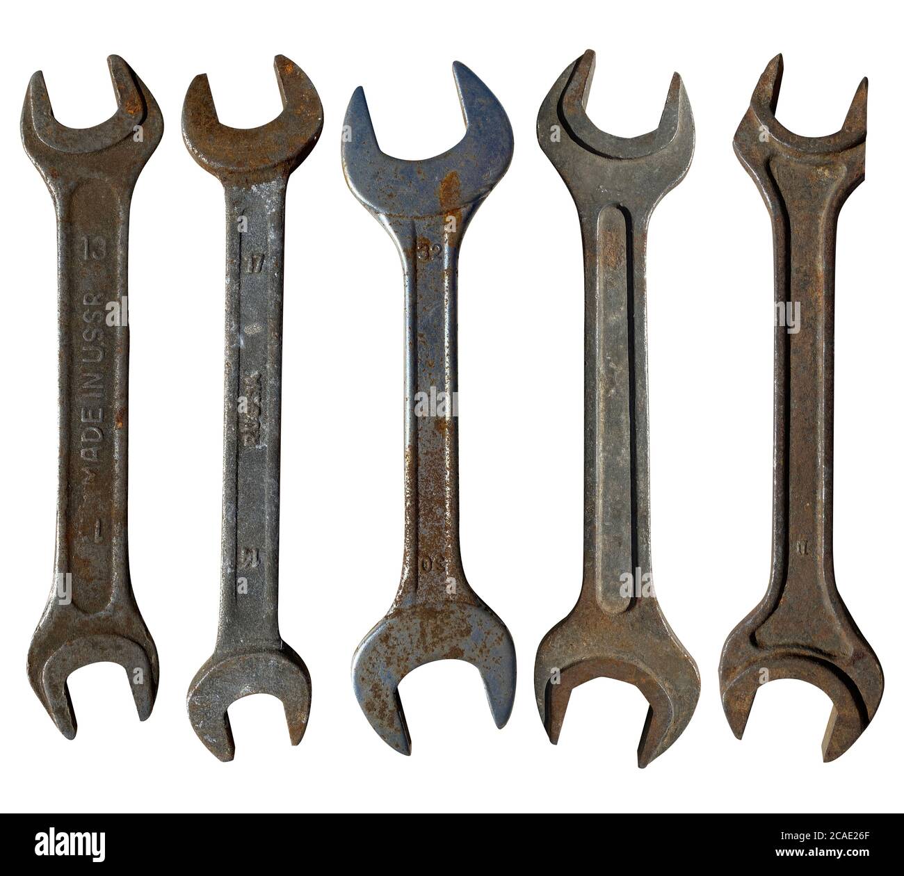 set of old wrenches on a white isolated background Stock Photo Alamy