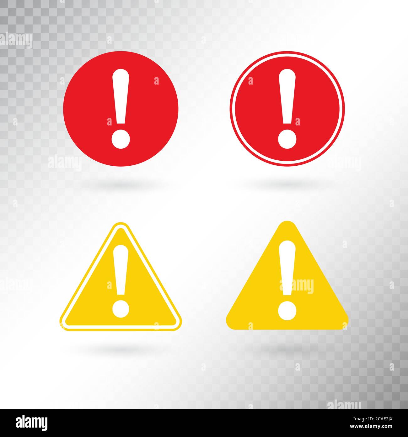Warning symbol set. Exclamation mark in red circle. Attention button in