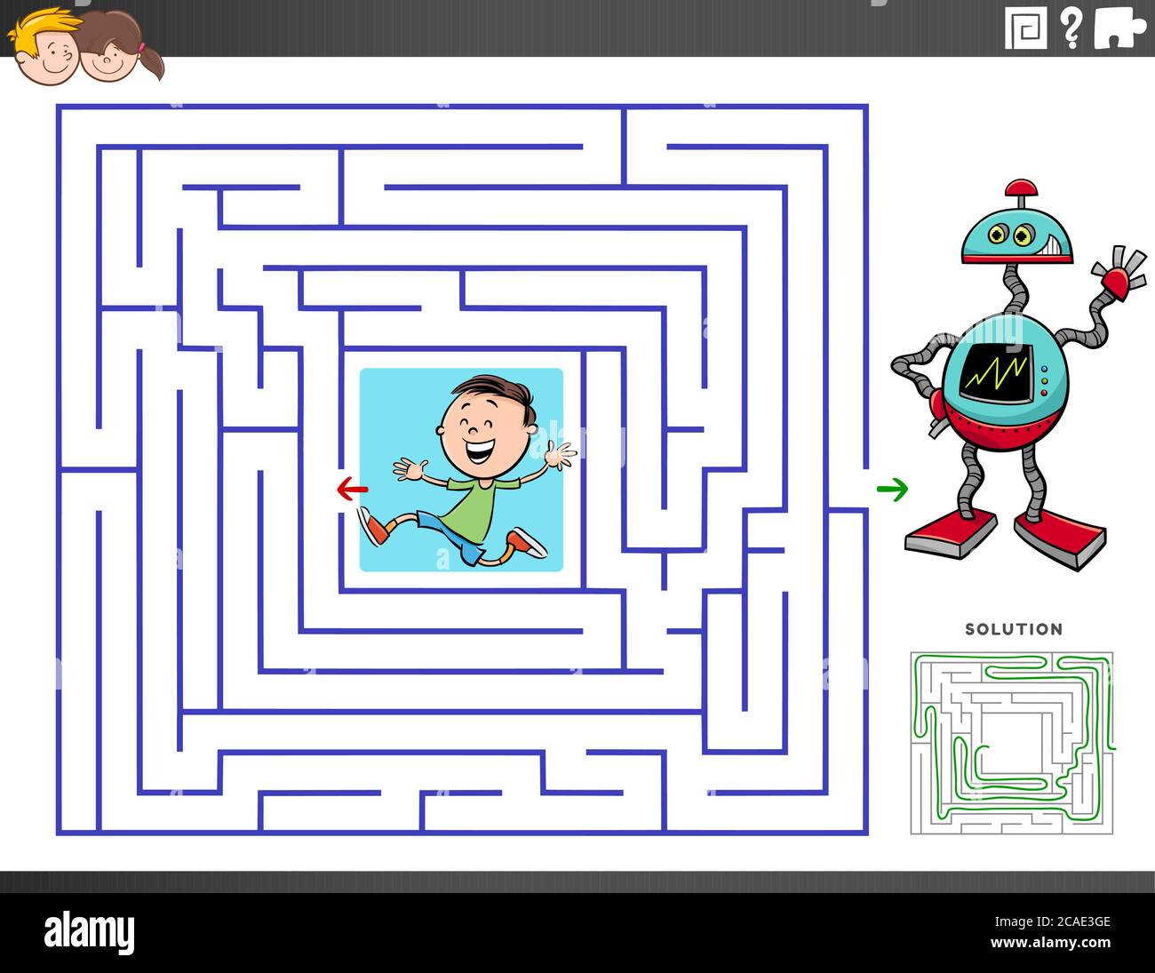 Cartoon Illustration of Educational Maze Puzzle Game for Children with ...