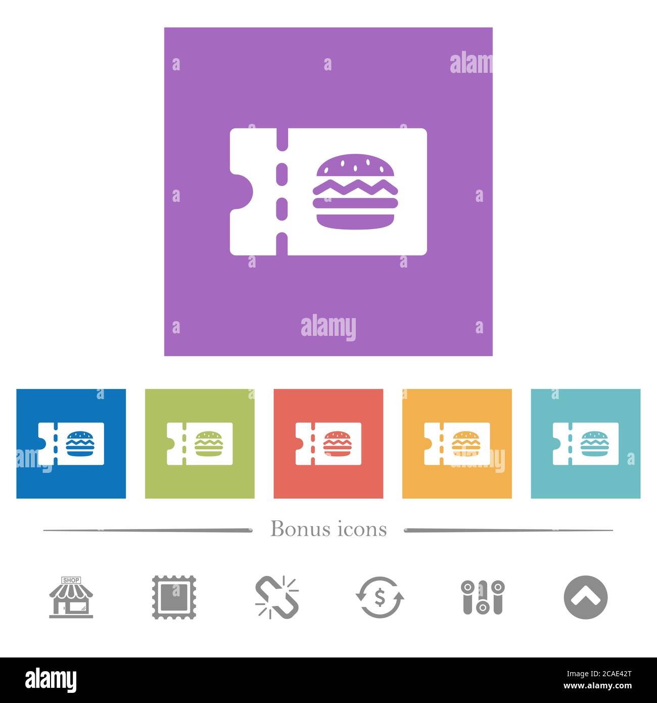 Fast food restaurant discount coupon flat white icons in square ...