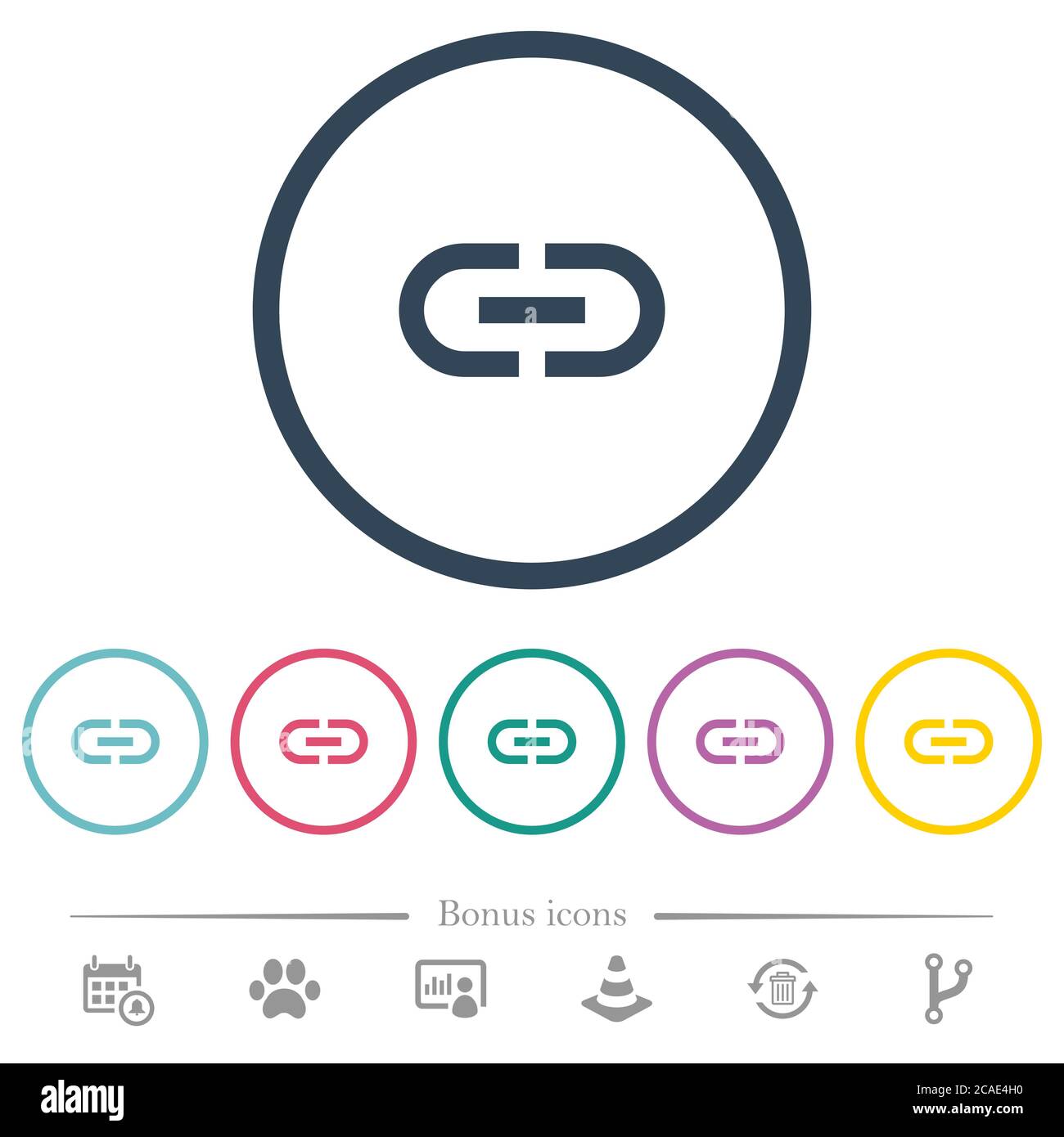 Insert link flat color icons in round outlines. 6 bonus icons included ...
